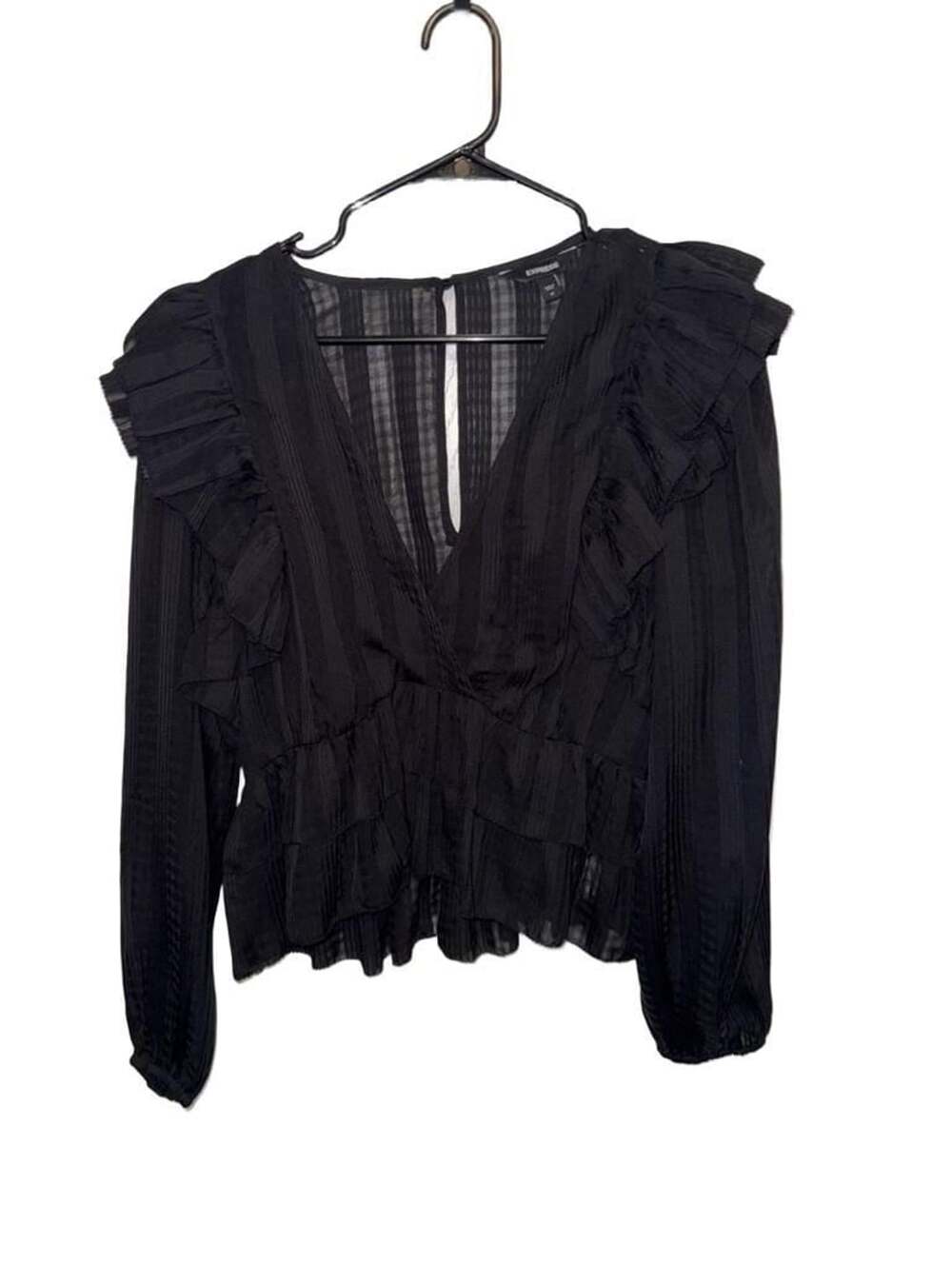 Express Black Ruffled Long Sleeve Blouse. Size M